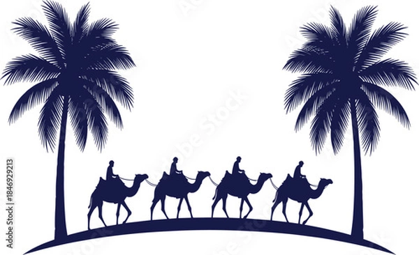 Fototapeta Three Kings Epiphany camel palm tree silhouette