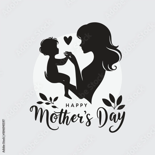 Obraz silhouette of a mother holding her child’s hand with hand-lettered ‘Happy Mother’s Day’ text