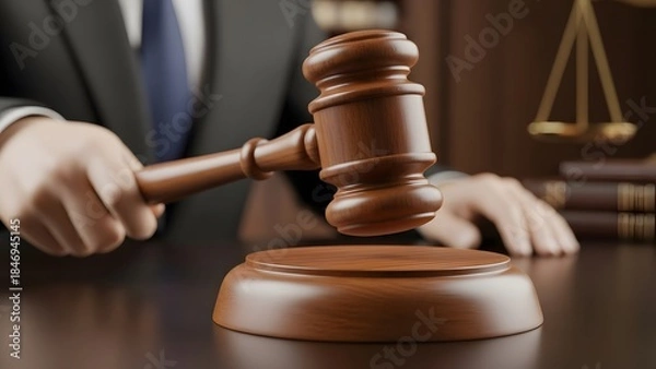 Obraz Theme Justice and law, Judge bangs gavel in courtroom for verdict decision