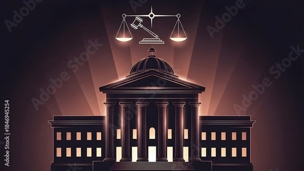 Fototapeta Theme Justice and law, Lawful justice building with scales and gavel