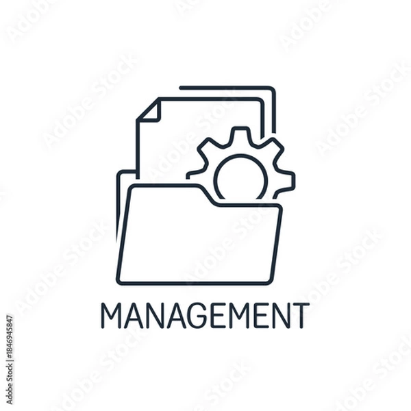 Obraz File with document processing management. Search and store data info in the database. Vector linear icon illustration isolated on white background.
