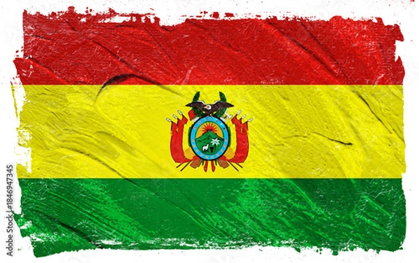 Fototapeta Distressed rendition of the national flag of Bolivia, showcasing a textured, grungy style with vibrant red, yellow, and green hues, symbolizing patriotism.