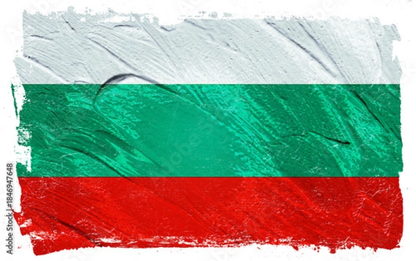 Fototapeta An artistic rendition of a tricolor flag featuring white, green, and red, evokes a sense of patriotism with its painted texture against a stark dark background.