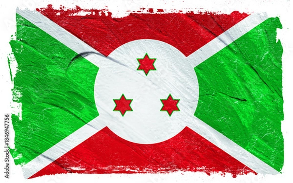 Fototapeta Distressed Burundi flag artfully rendered with a textured, grungy effect, showcasing the flag's iconic design with a unique and expressive visual style.