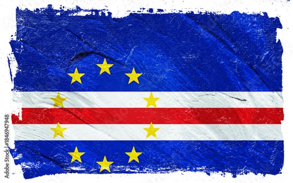 Fototapeta Distressed and textured Cape Verde flag with visible brushstrokes evoking a patriotic mood and national identity through artistic interpretation.