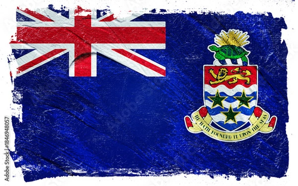 Fototapeta Distressed flag of the Cayman Islands featuring a Union Jack and the islands' coat of arms with texture to evoke a sense of history and weathered resilience.