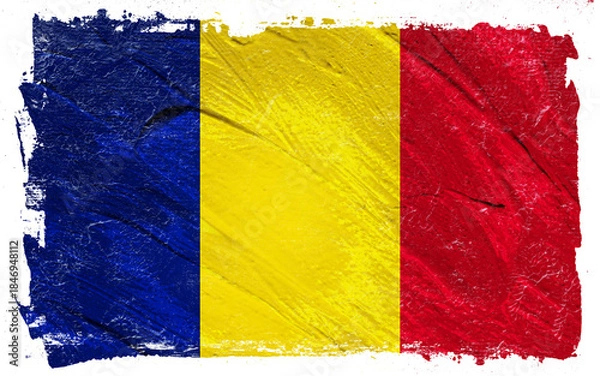 Fototapeta Distressed and textured artistic representation of a vertical tricolor flag painted with thick brushstrokes creating a somber and patriotic visual statement.