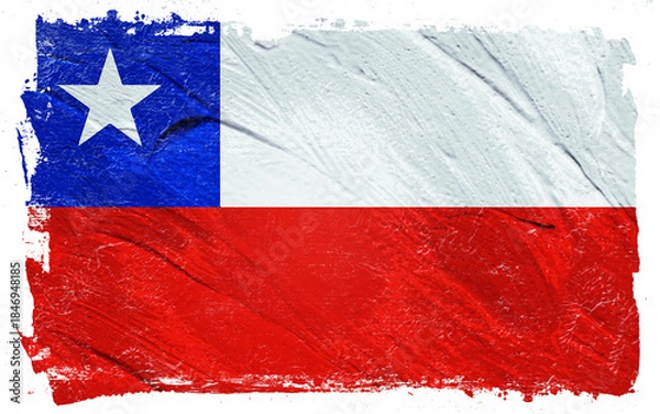 Fototapeta Distressed and textured rendering of the national flag of Chile featuring vibrant red, white, and blue, with a central white star on dark blue field.