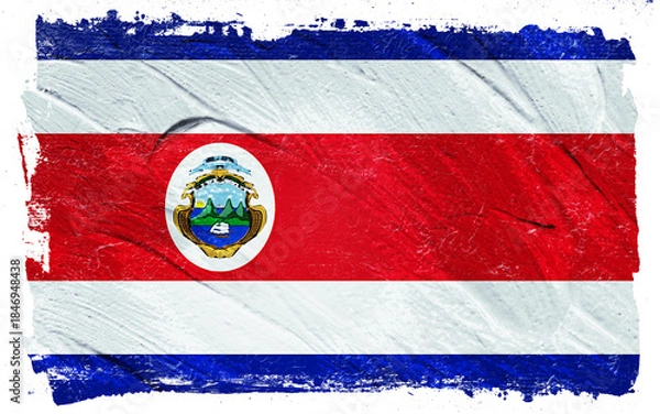 Fototapeta Artistic depiction of a national flag with red, white and blue stripes surrounding an emblem, conveying patriotism with a textured, distressed painted effect.