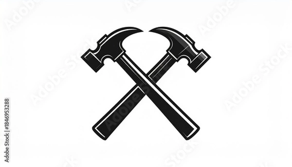Fototapeta Two crossed hammers, a symbol of construction and strength, isolated on a white background