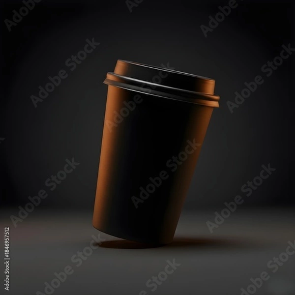 Obraz Black Coffee Cup with Copper Reflection in Dramatic Light
