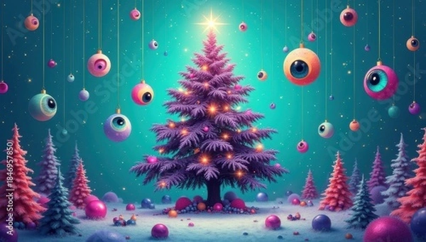 Obraz Magical winter forest with christmas tree