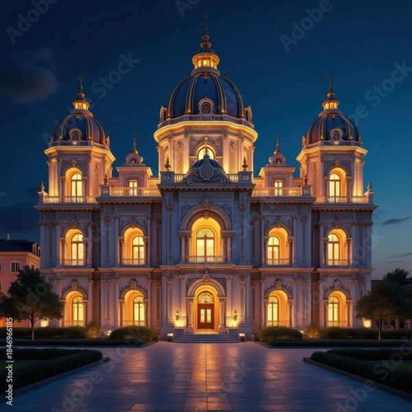 Obraz Illuminated baroque cathedral at dusk