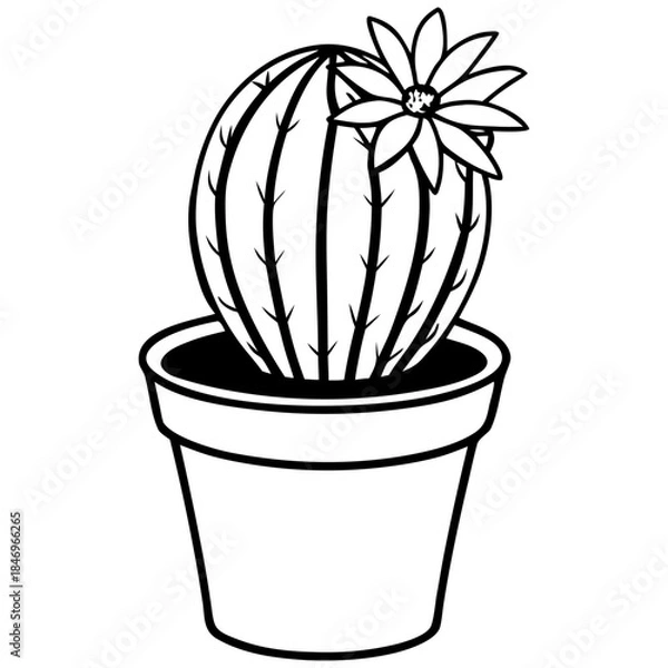 Obraz Cactus with Flower in Pot Vector Illustration