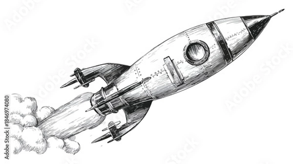 Obraz Rocket Drawing with Rocket Flying in the Sky