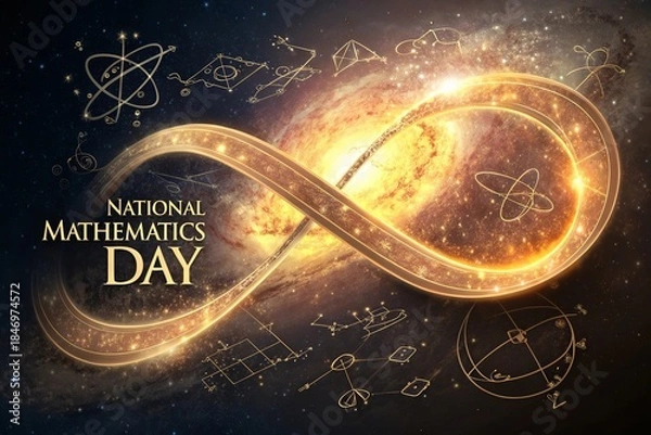 Obraz Mathematics poster showing infinity loop surrounded by sparkling equations.