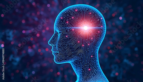 Fototapeta Artificial intelligence brain with glowing circuits representing advanced machine learning and innovation