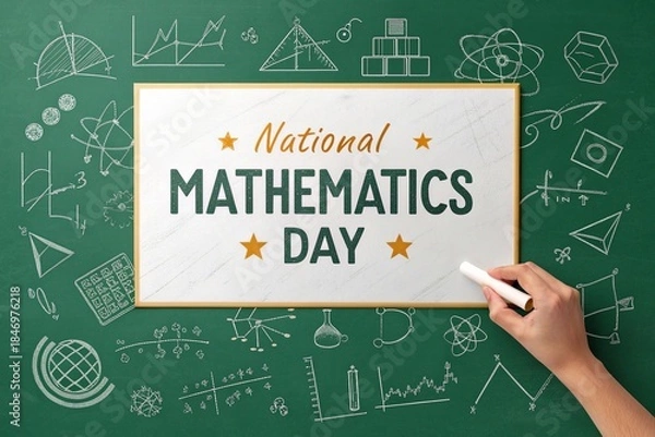 Obraz National Mathematics Day Chalkboard Poster With Classic Academic Style.
