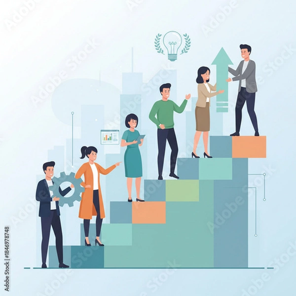 Obraz Corporate Teamwork with Progress Stairs