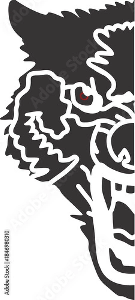 Obraz Stylized Wolf Head Vector Illustration - Stencil or Outline Design