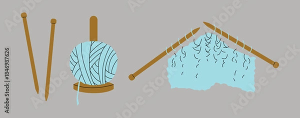 Fototapeta Knitting set on a grey background, vector illustration.