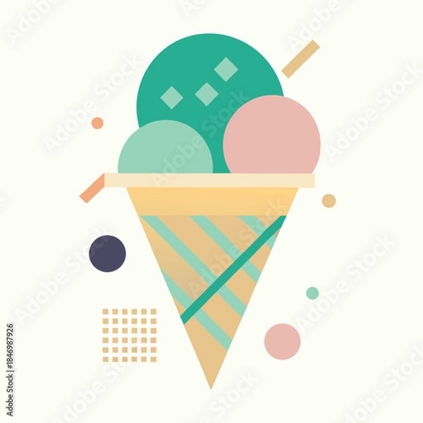 Obraz Modern Pastel Ice Cream Cone Flat Vector Illustration