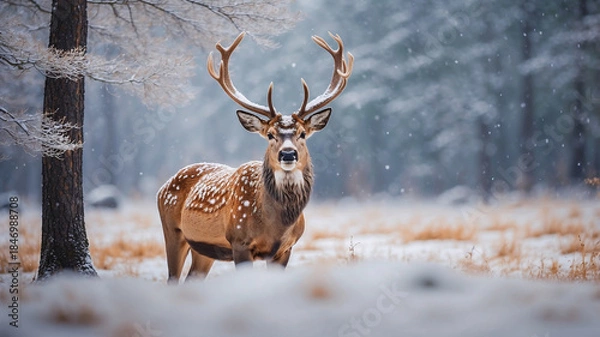 Obraz Deer in magical winter forest