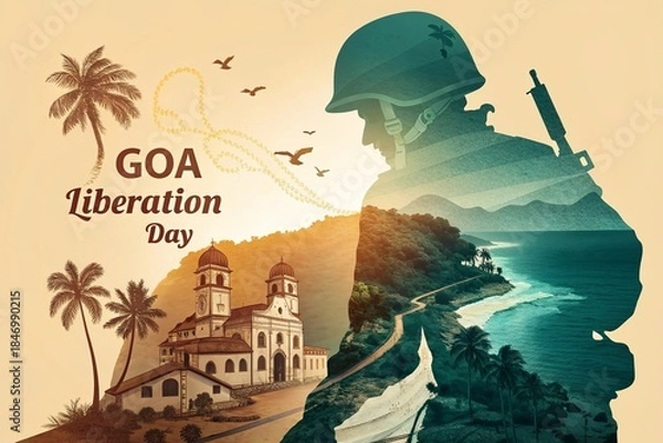 Obraz Patriotic Double Exposure Soldier Artwork Representing Goa Liberation.