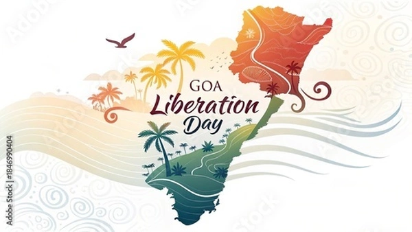 Obraz Colorful Goa map illustration celebrating historic Liberation Day freedom.