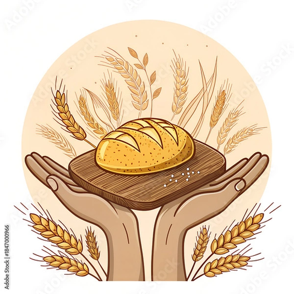Fototapeta Artisan Bread and Grain Illustration