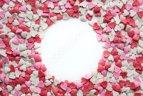 Obraz multi-colored hearts around a white circle