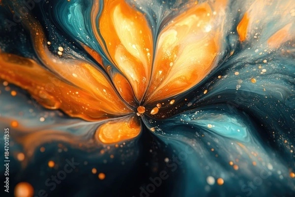 Obraz Abstract Flower Art - Orange and Teal