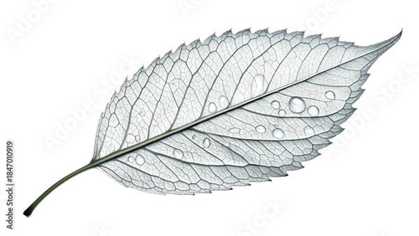 Fototapeta Intricate Skeleton Leaf with Water Droplets and Detailed Vein Structure