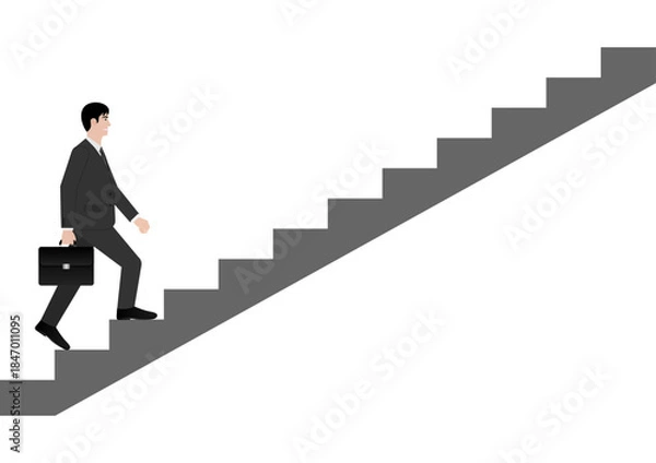 Obraz Businessman walking Upstairs. Business Opportunity and Career Success Concept. Vector Illustration. 
