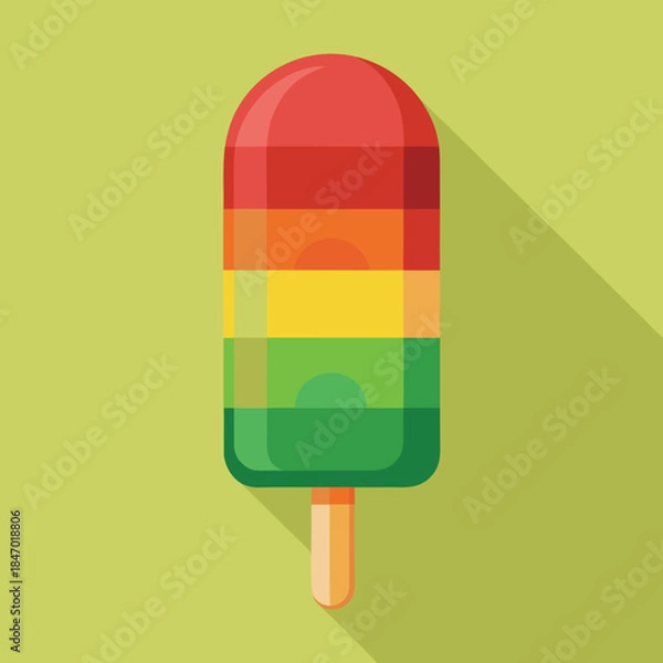 Obraz Rainbow Popsicle Ice Cream with Long Shadow – Flat Vector Summer Illustration