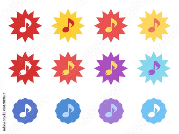 Obraz 騒音と静かになった音をイメージした音符のアイコンのイラスト素材セット