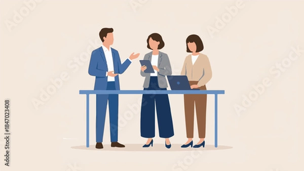 Obraz Business professionals collaborating and discussing work around a table