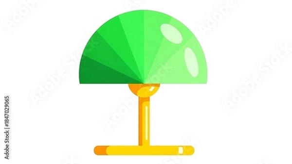Obraz A flat design illustration of a green table lamp with a yellow stand against a white background.