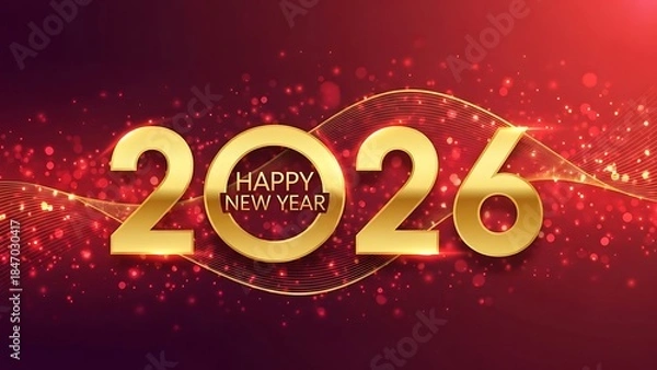 Obraz Happy new year 2026 greeting banner design with golden numbers