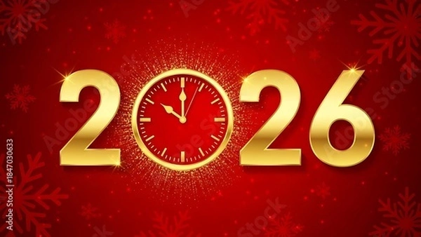 Obraz Golden 2026 new year banner design with a countdown clock on a red background