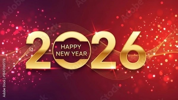 Obraz Happy new year 2026 celebration background with golden numbers and sparkling light particles