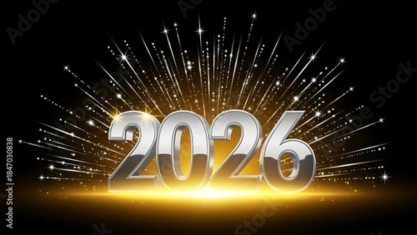 Obraz New year 2026 celebration background with glowing effects and fireworks burst