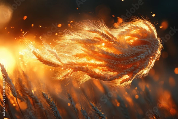 Obraz Golden Wheat Stalks Swaying Gracefully in the Morning Breeze