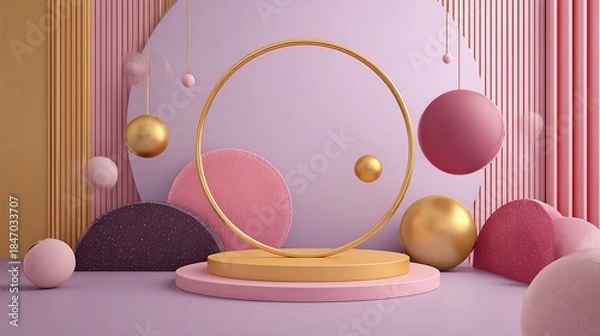 Obraz A clean, minimalist 3D rendering featuring a circular display pedestal (podium).