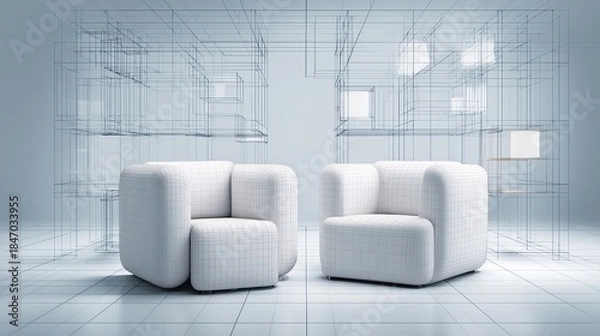 Obraz A modern office interior with armchair.