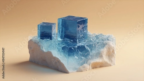 Obraz The ice cubes and water splash.

