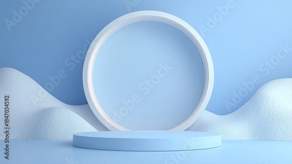 Obraz A clean, minimalist 3D rendering featuring a circular display pedestal (podium)