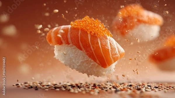 Obraz Sushi with raw salmon slices