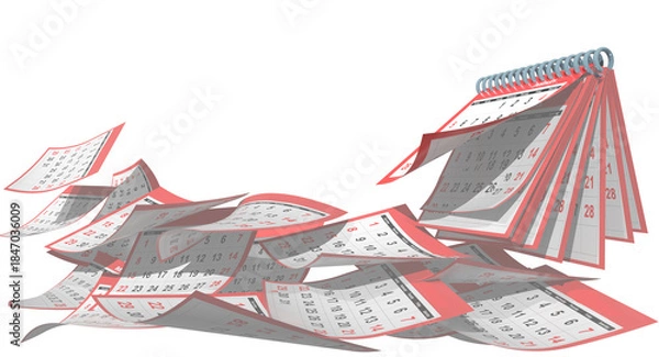 Obraz calendar pages flying time passing years - 3d rendering