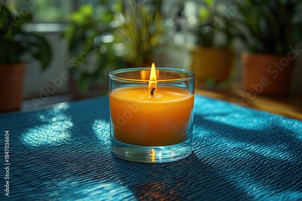 Obraz Elegant Scented Candle Burning in a Modern Interior Setting